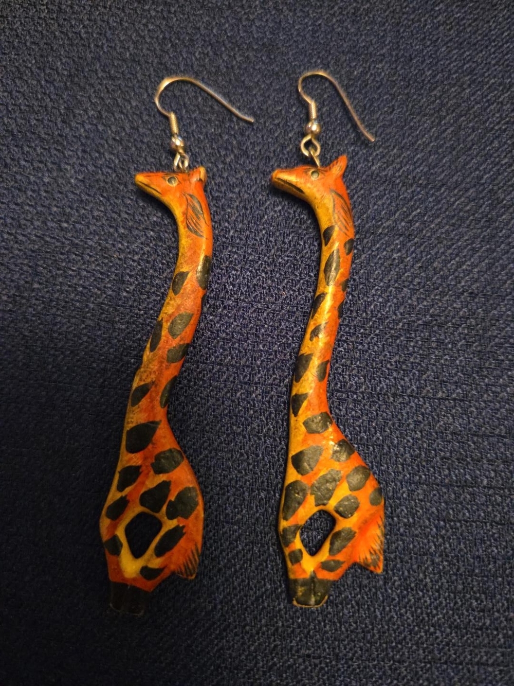 Vintage Hand Painted Wood Giraffe Earrings Large 3.25" Safari Artisan Dangle